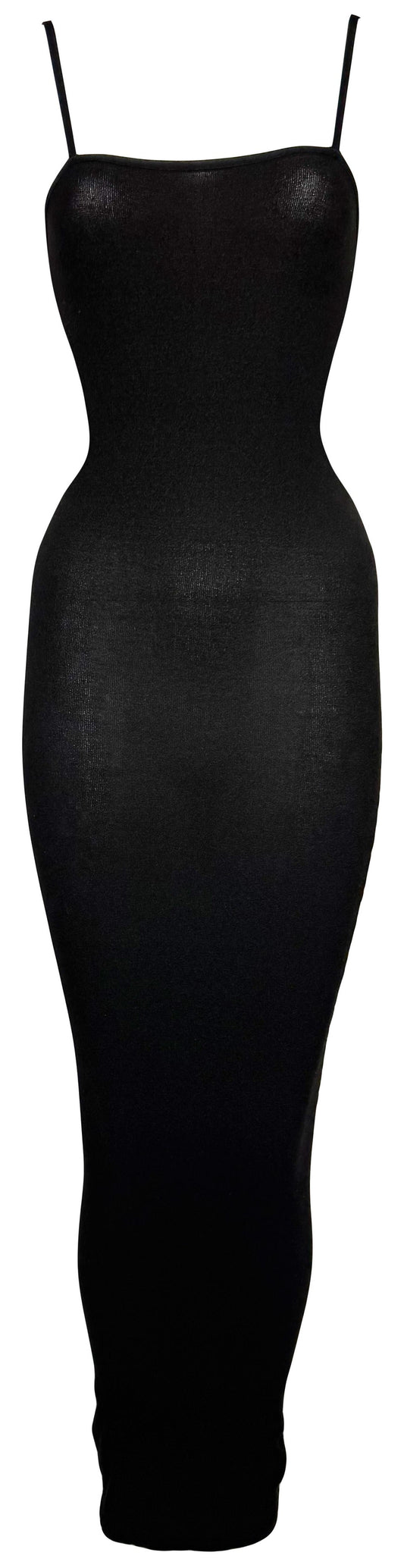 Vintage 1990's Dolce & Gabbana Black Nylon Bodystocking Extra Long Wiggle Maxi Dress
