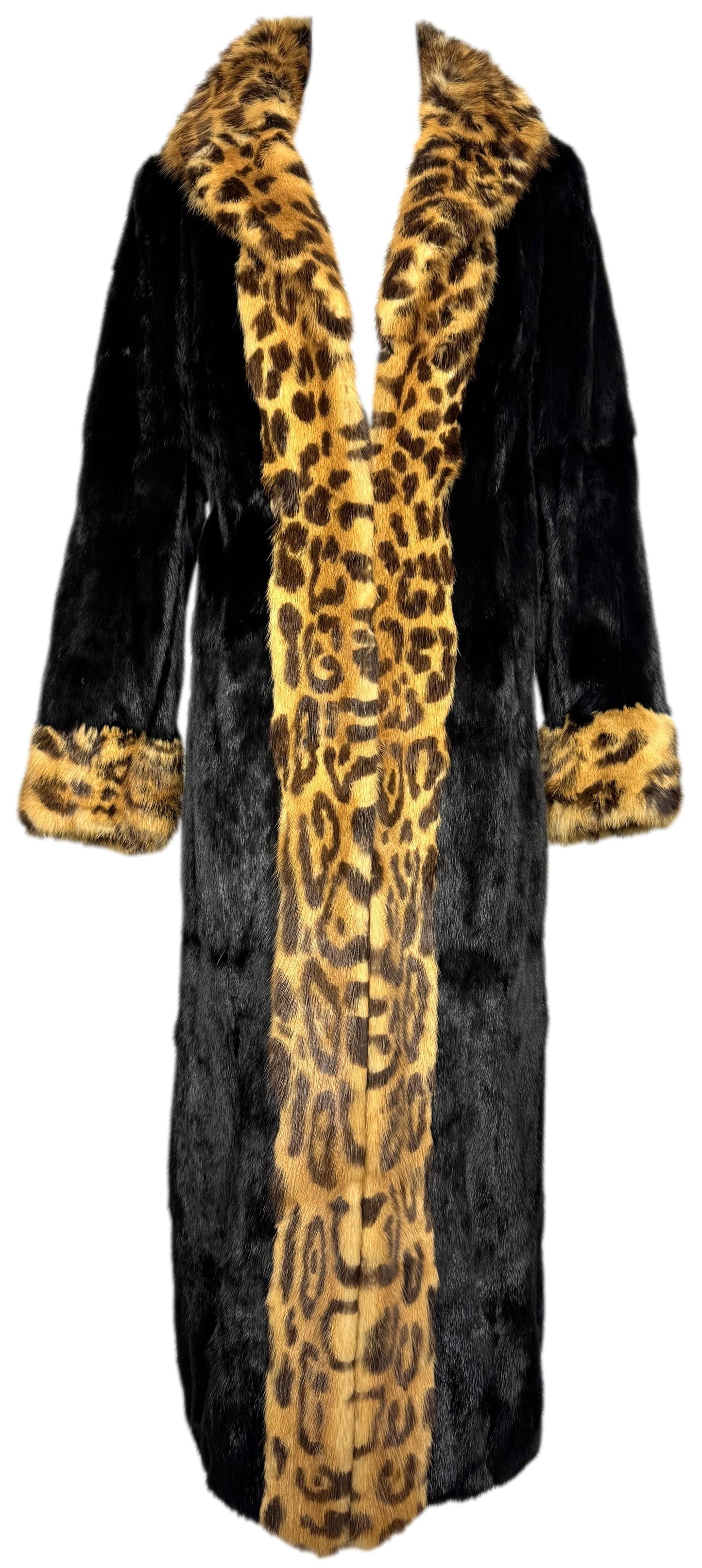 F/W 1997 Dolce & Gabbana Dark Brown & Leopard Mink Fur Full Length Long Coat