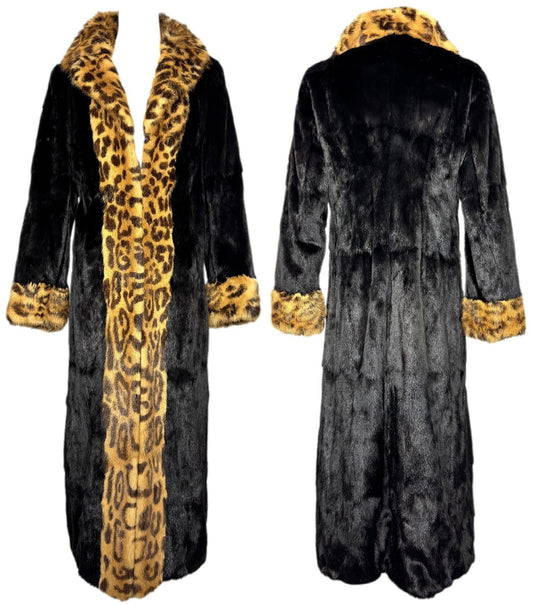 F/W 1997 Dolce & Gabbana Dark Brown & Leopard Mink Fur Full Length Long Coat