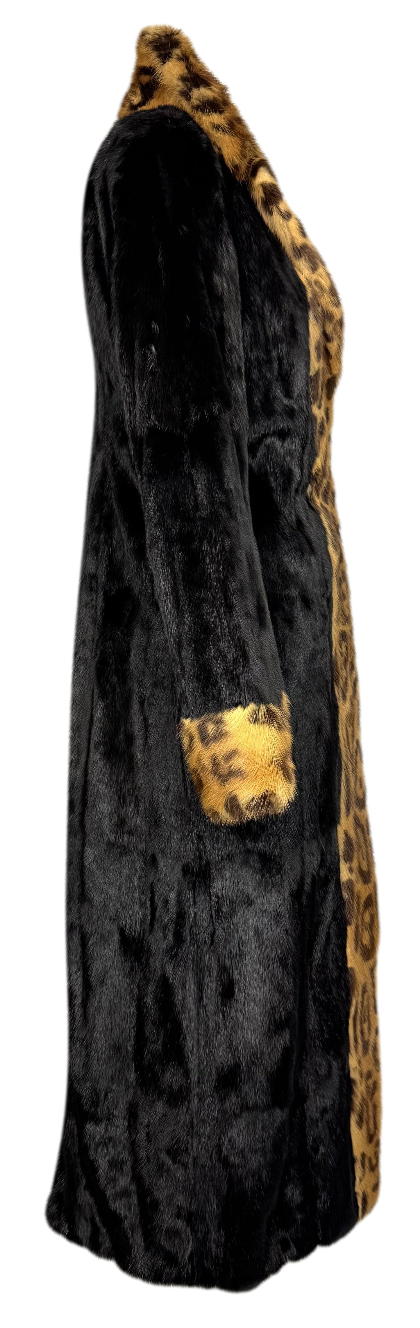 F/W 1997 Dolce & Gabbana Dark Brown & Leopard Mink Fur Full Length Long Coat