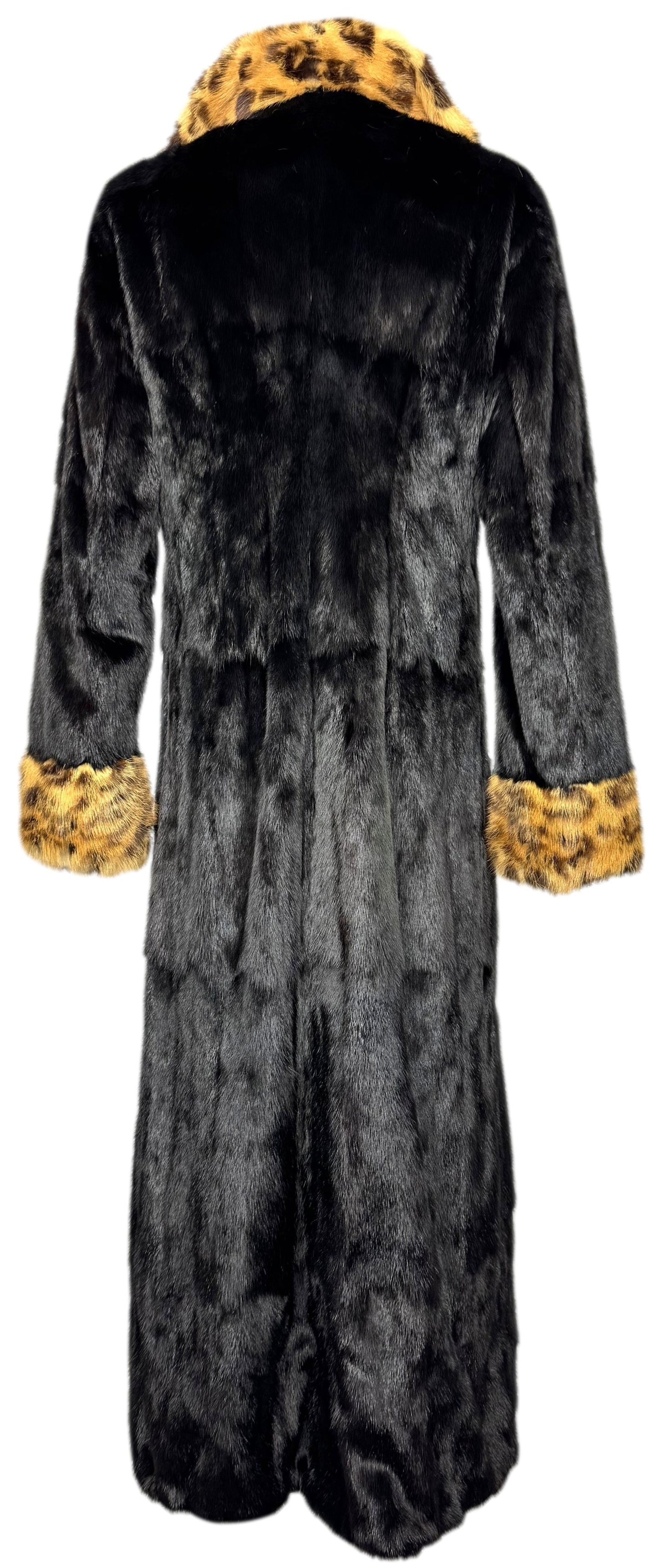 F/W 1997 Dolce & Gabbana Dark Brown & Leopard Mink Fur Full Length Long Coat