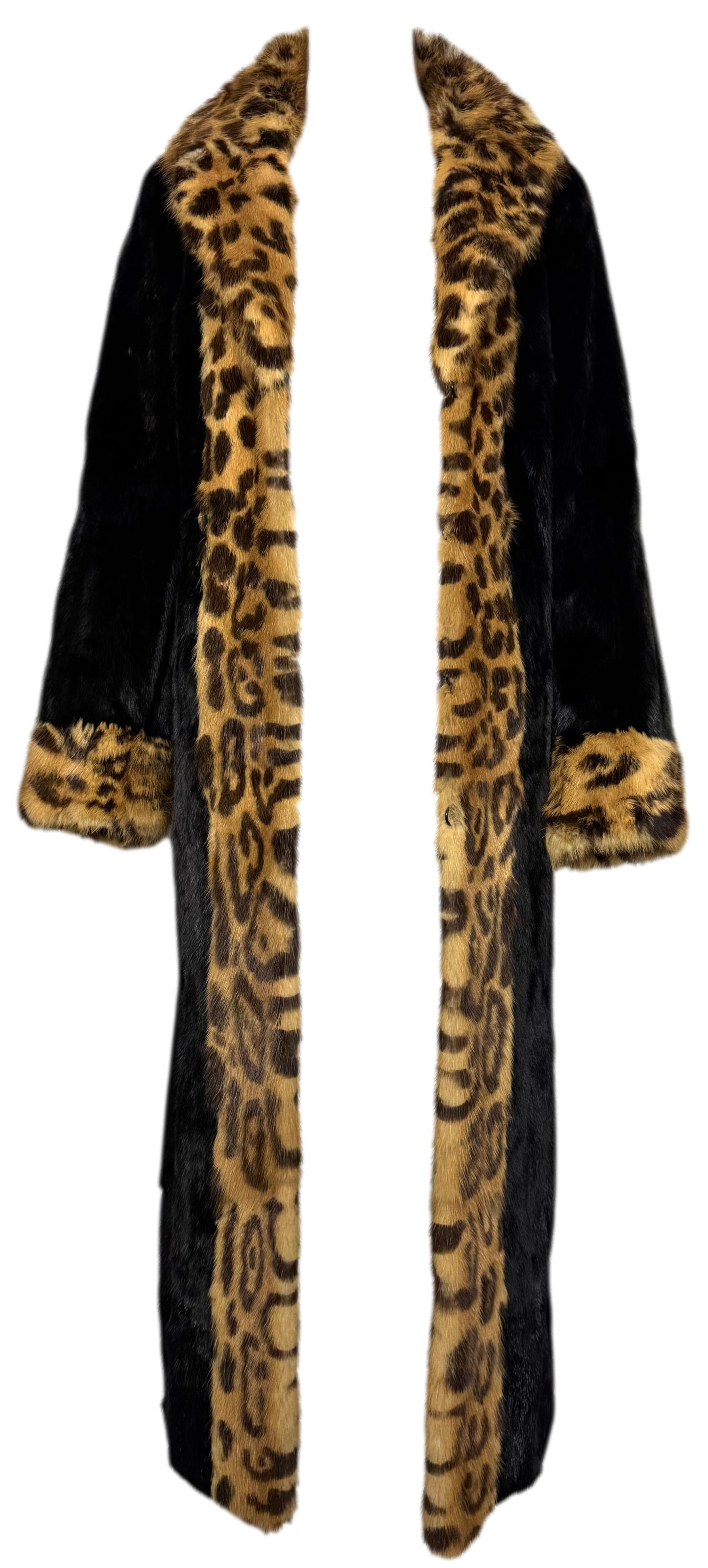 F/W 1997 Dolce & Gabbana Dark Brown & Leopard Mink Fur Full Length Long Coat