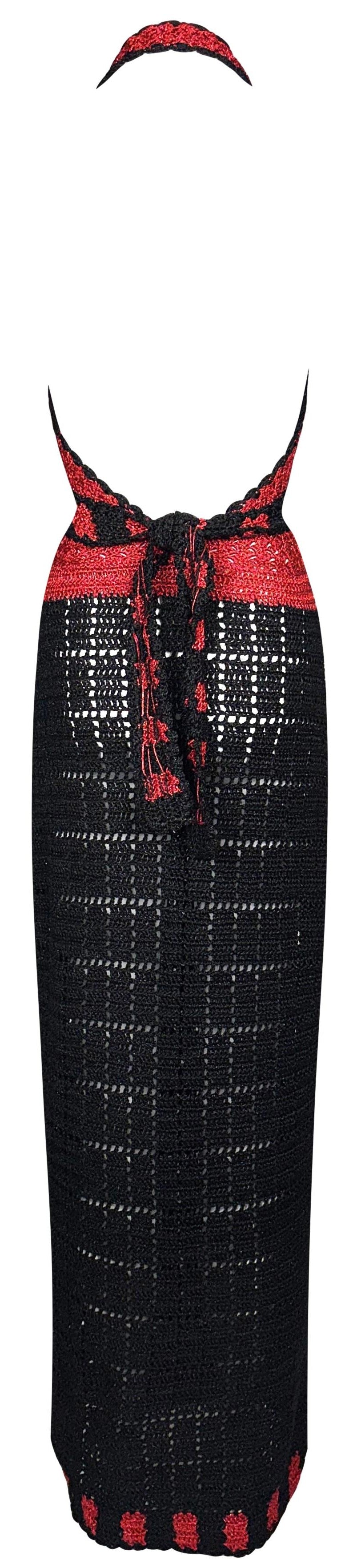 1990's Dolce & Gabbana Plunging Black & Red Pin-Up Sexy Bodycon Wiggle Halter Backless Maxi Dress