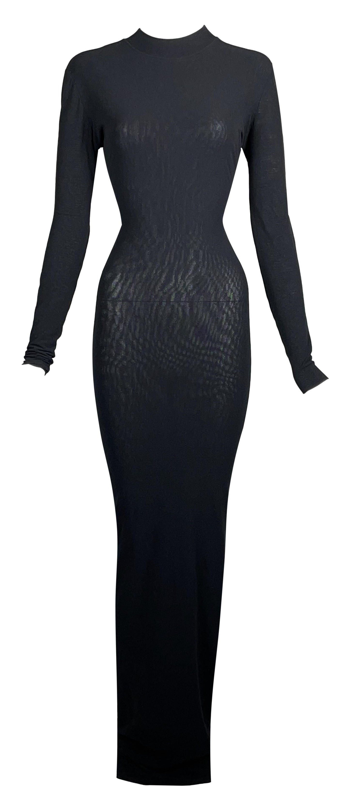 Vintage 1990's Dolce & Gabbana Semi-Sheer Black Nylon Bodystocking Maxi Dress