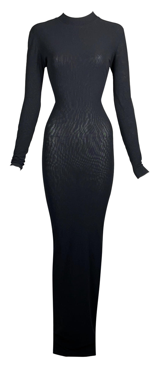 Vintage 1990's Dolce & Gabbana Semi-Sheer Black Nylon Bodystocking Maxi Dress