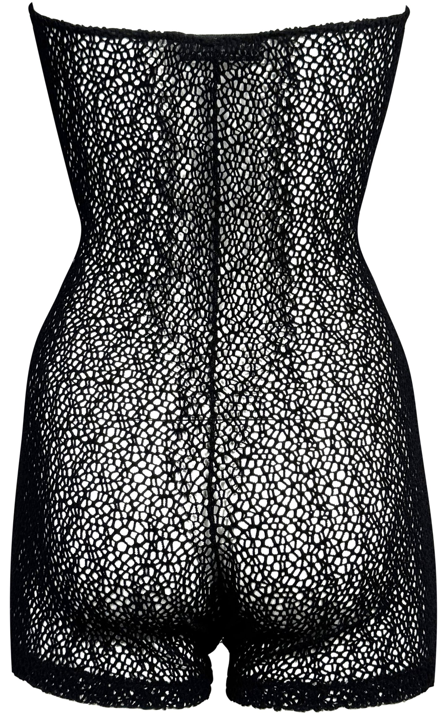 Vintage 1990's Dolce & Gabbana Sheer Black Fishnet Strapless Romper Jumpsuit