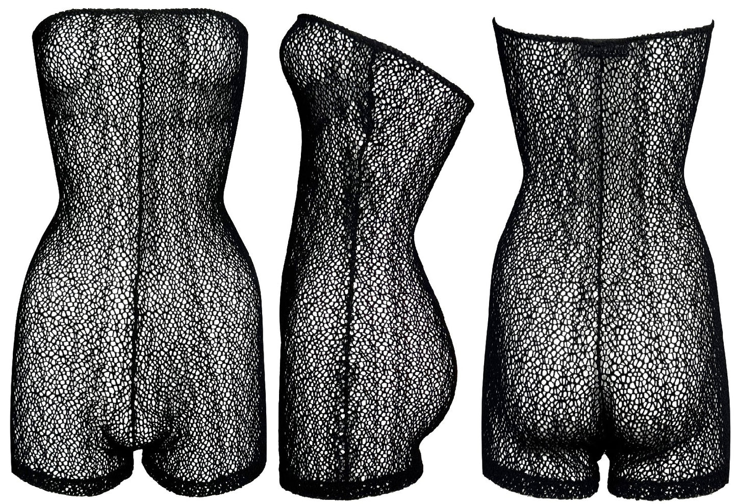 Vintage 1990's Dolce & Gabbana Sheer Black Fishnet Strapless Romper Jumpsuit