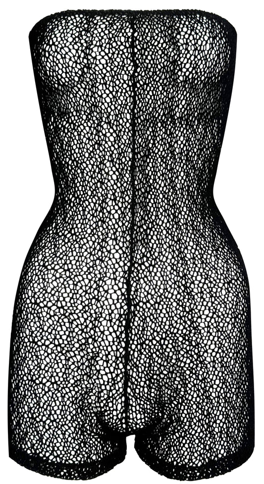 Vintage 1990's Dolce & Gabbana Sheer Black Fishnet Strapless Romper Jumpsuit