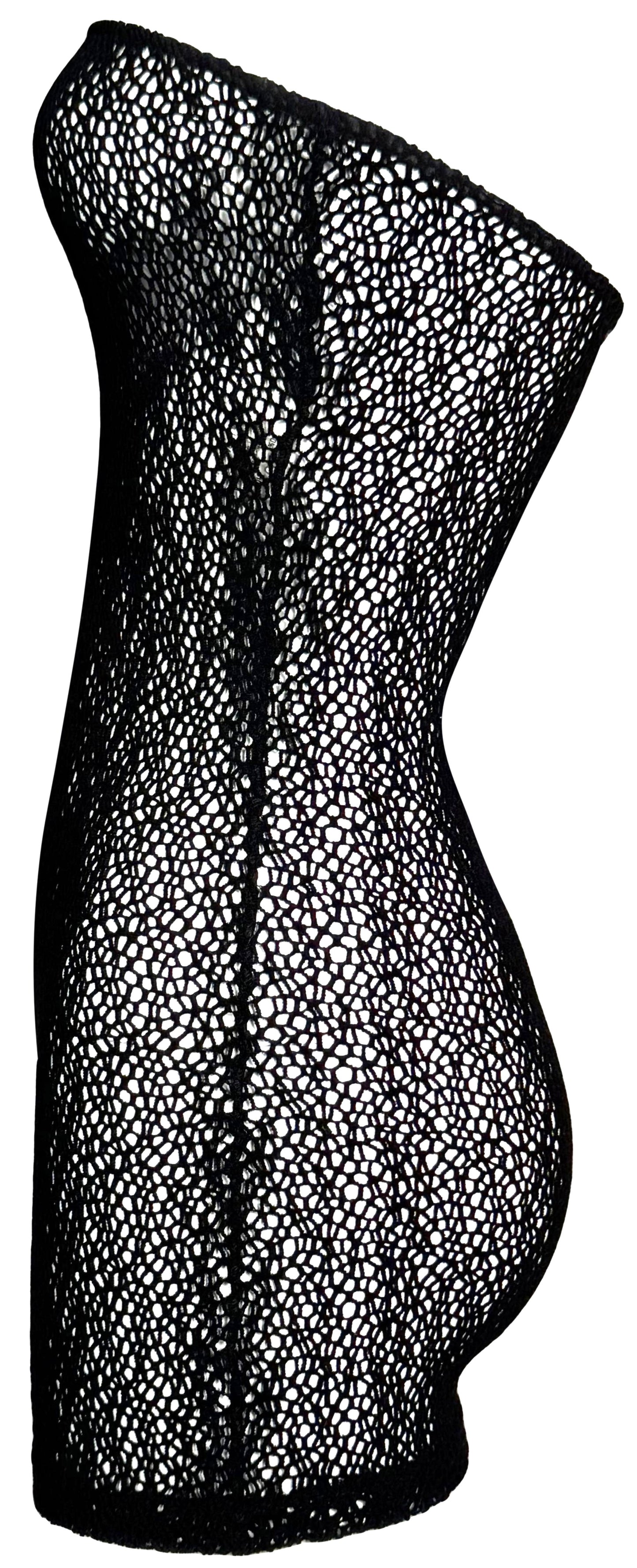 Vintage 1990's Dolce & Gabbana Sheer Black Fishnet Strapless Romper Jumpsuit