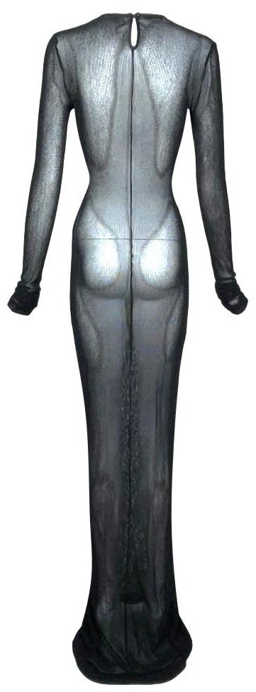 Vintage 1990's Dolce & Gabbana Black L/S Bodystocking Fishnet Extra Long Maxi Dress
