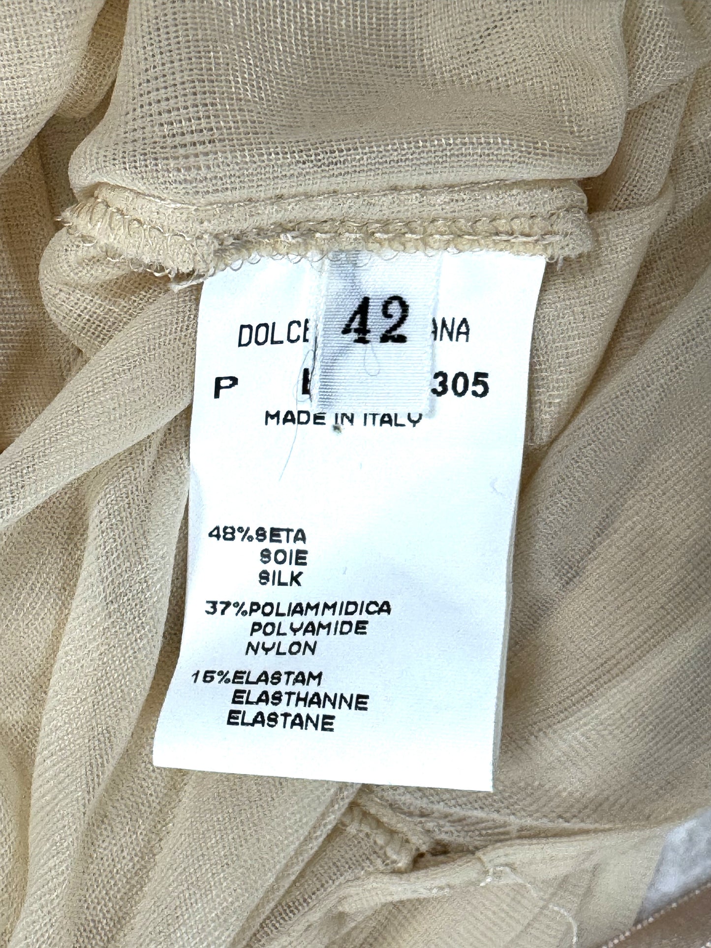 1990's Dolce & Gabbana Sexy Sheer Nude Nylon Bodystocking Ruched Pin-Up Wiggle Midi Dress