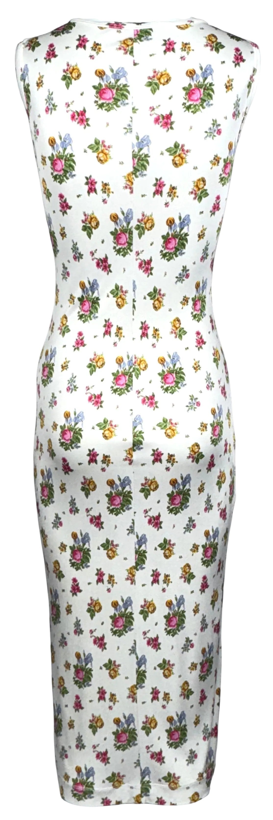 Vintage 1990's Dolce & Gabbana Floral White Bodycon Lolita Cottage Midi Dress