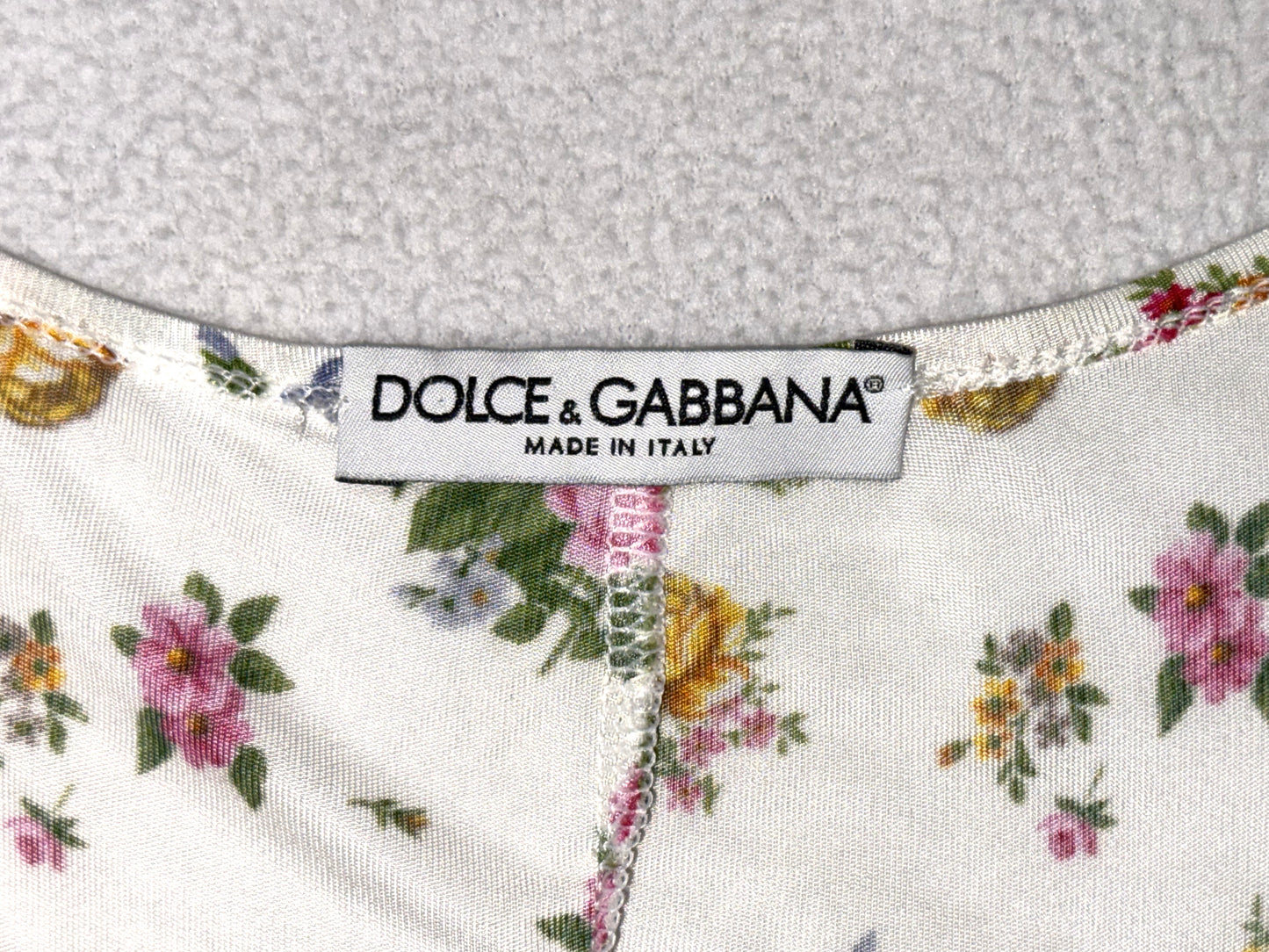 Vintage 1990's Dolce & Gabbana Floral White Bodycon Lolita Cottage Midi Dress