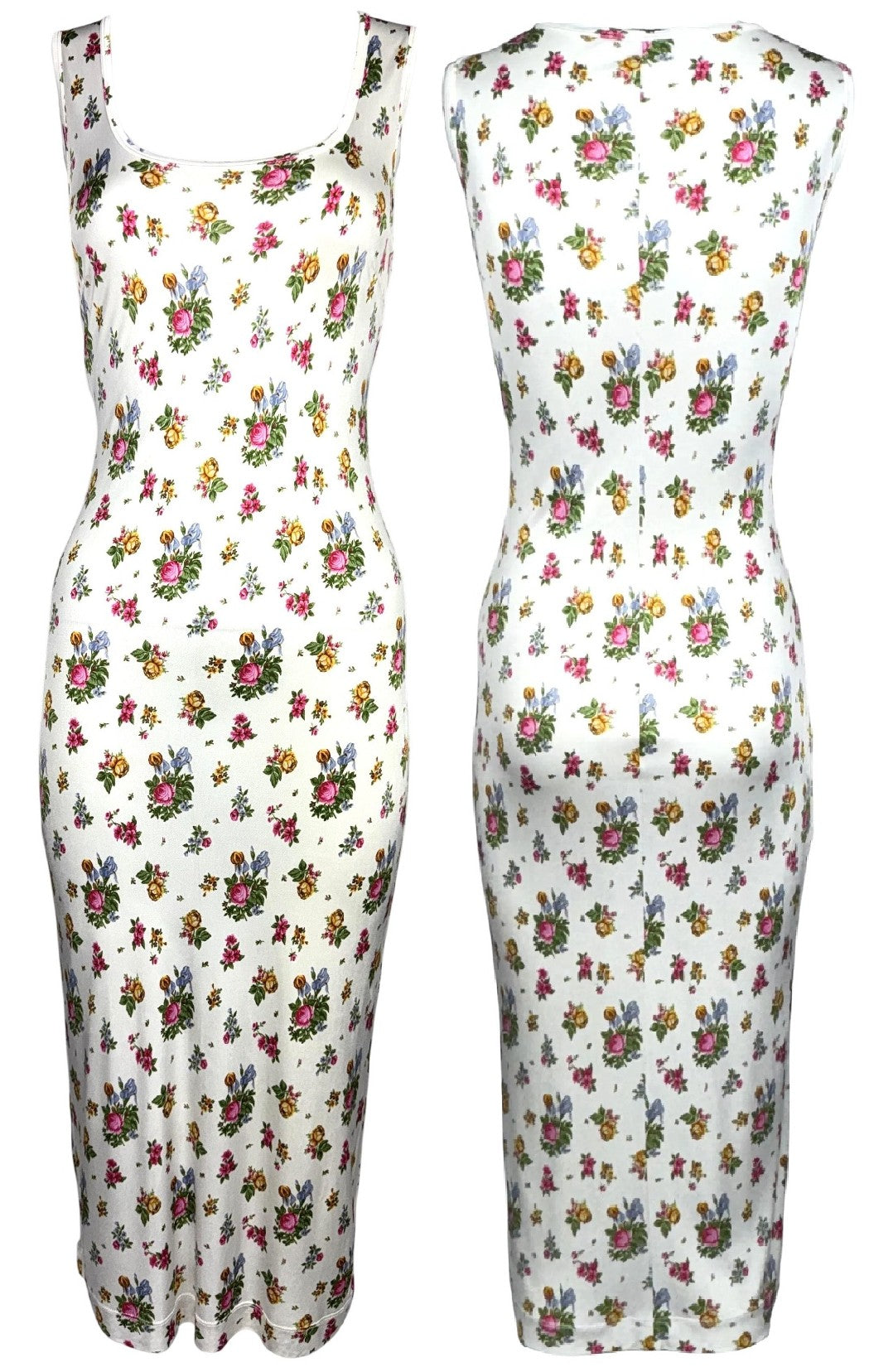 Vintage 1990's Dolce & Gabbana Floral White Bodycon Lolita Cottage Midi Dress