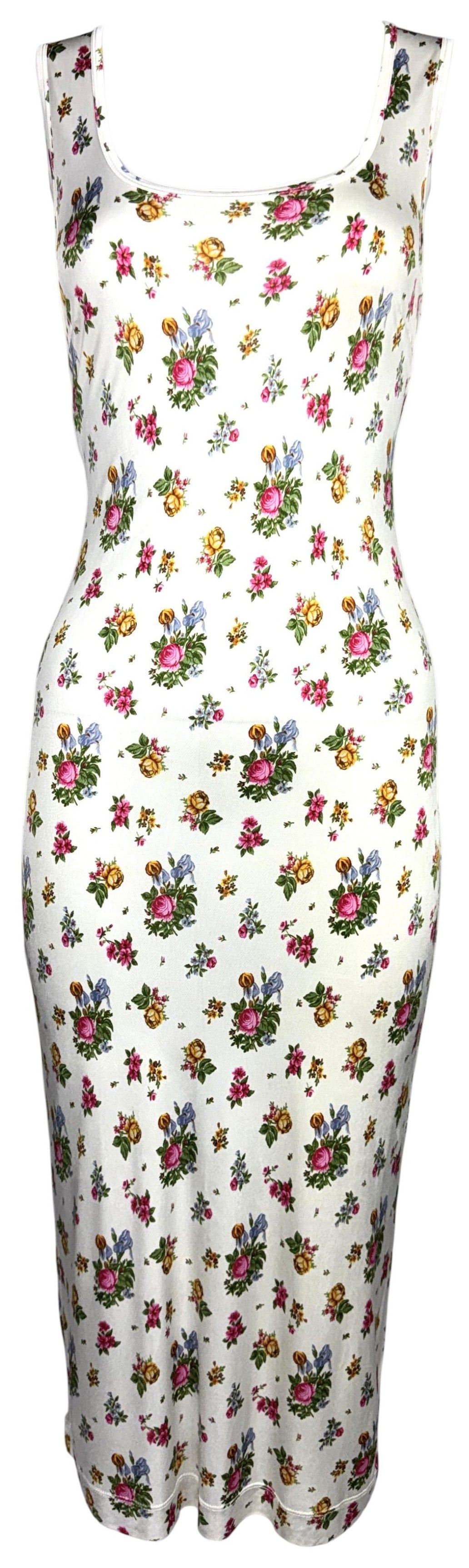 Vintage 1990's Dolce & Gabbana Floral White Bodycon Lolita Cottage Midi Dress