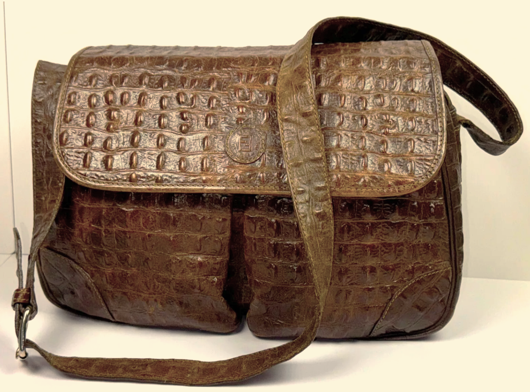 1990's Fendi by Karl Lagerfeld Brown Real Crocodile Large Messenger Hobo Bag Handbag