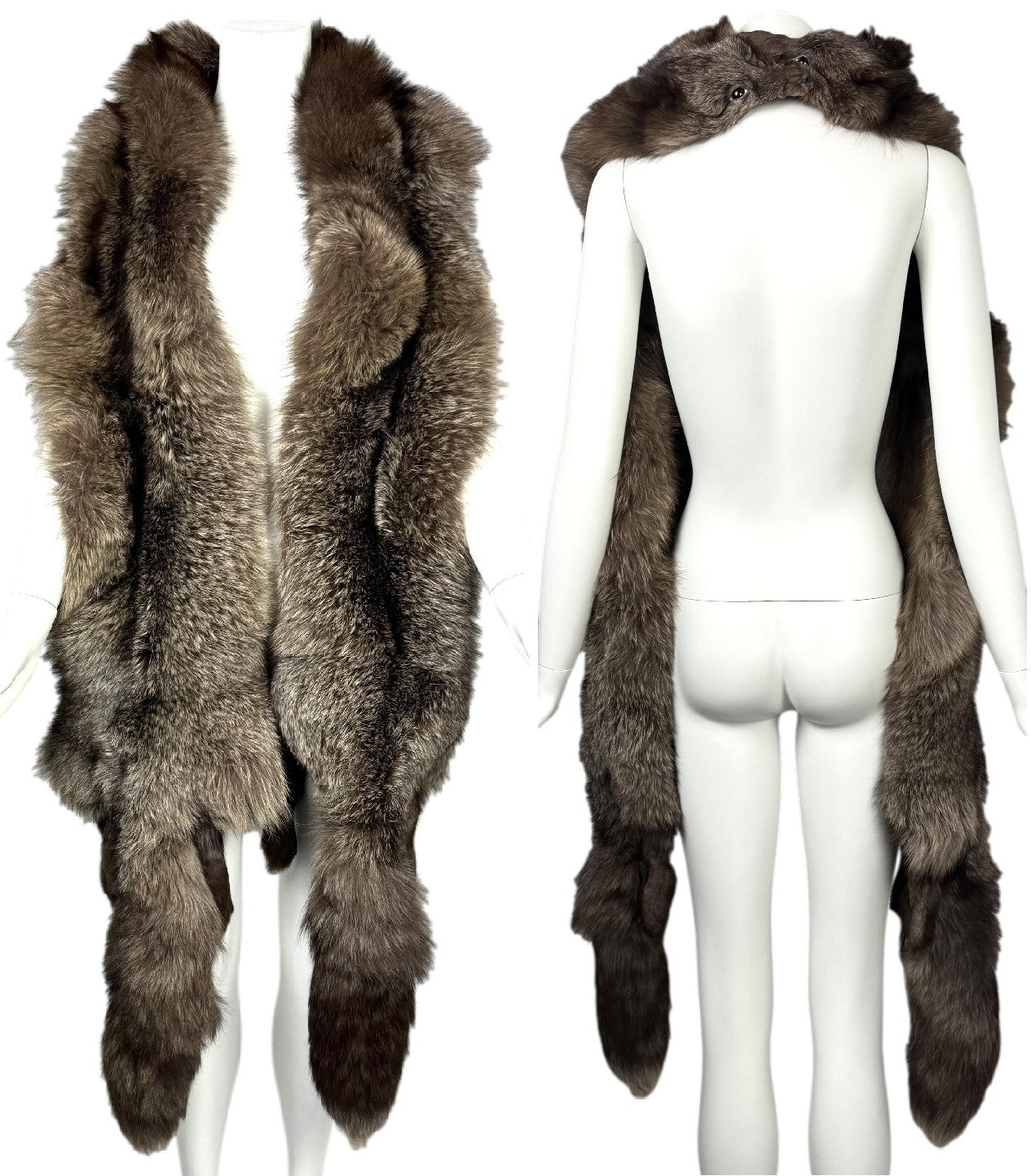 Vintage 1990's Fendi x Karl Lagerfeld Extra Large Double Fox Fur Wrap Shawl