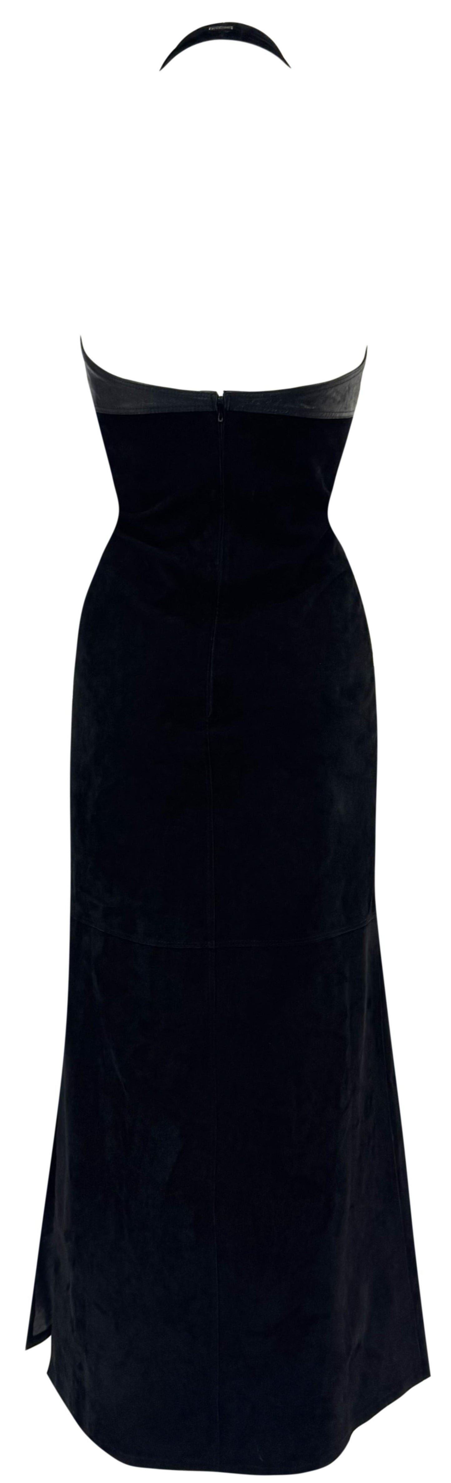 Vintage 1990's Fendi x Karl Lagerfeld Black Suede Leather Halter Mermaid Maxi Dress
