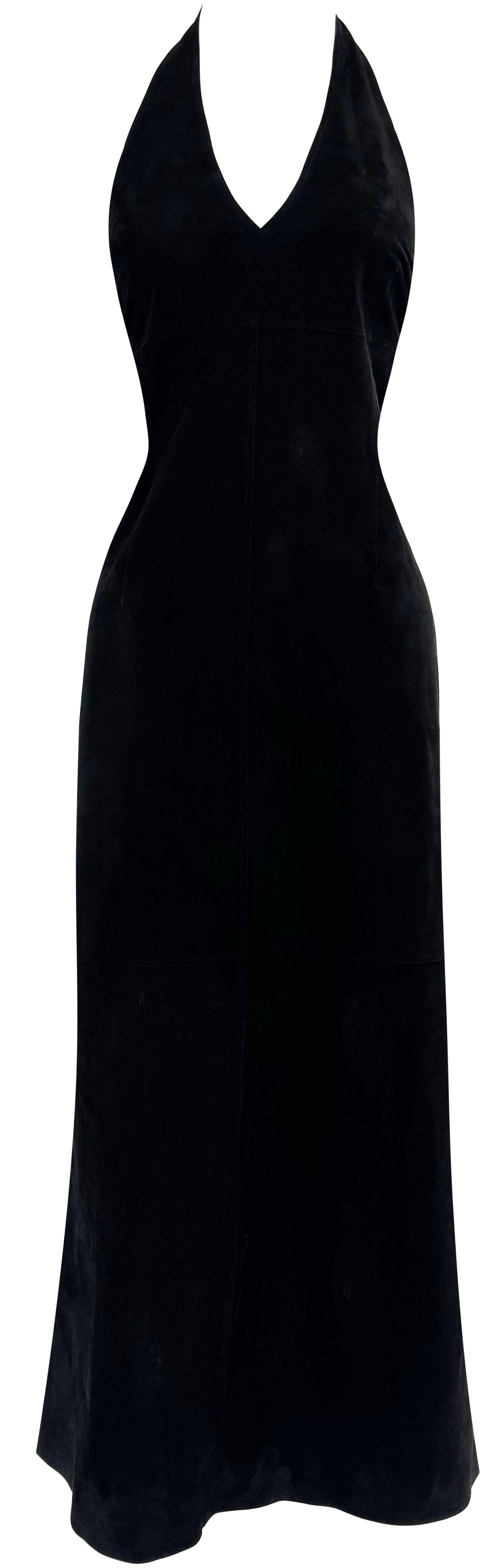 Vintage 1990's Fendi x Karl Lagerfeld Black Suede Leather Halter Mermaid Maxi Dress