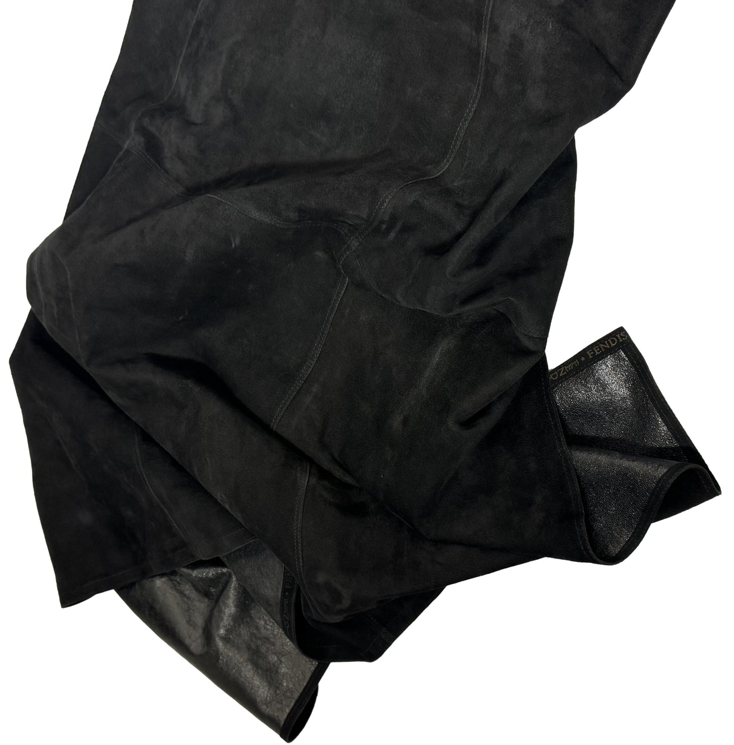 Vintage 1990's Fendi x Karl Lagerfeld Black Suede Leather Halter Mermaid Maxi Dress
