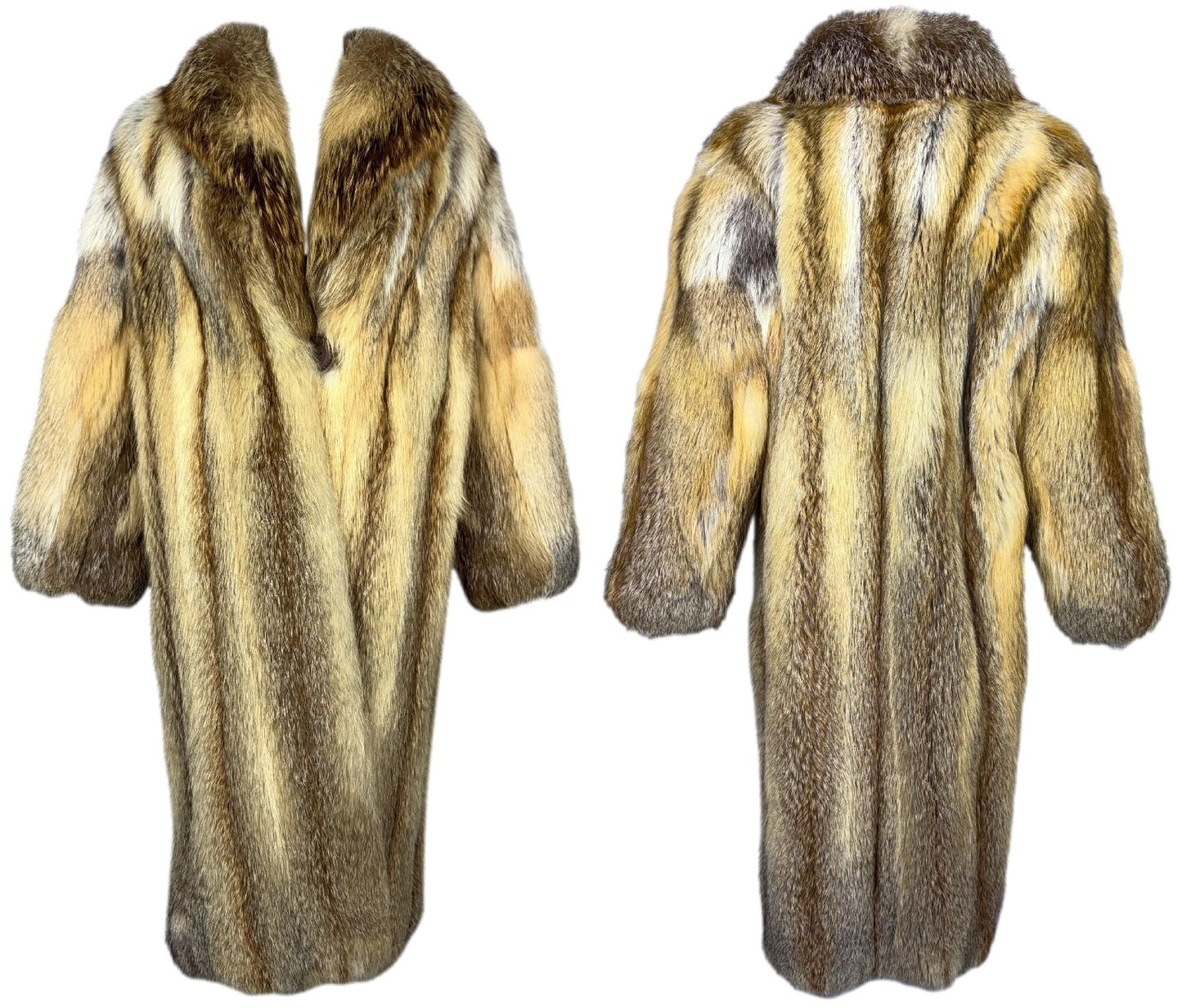Vintage 1990's Fendi x Karl Lagerfeld Golden Island Fox Fur Midi Length Coat