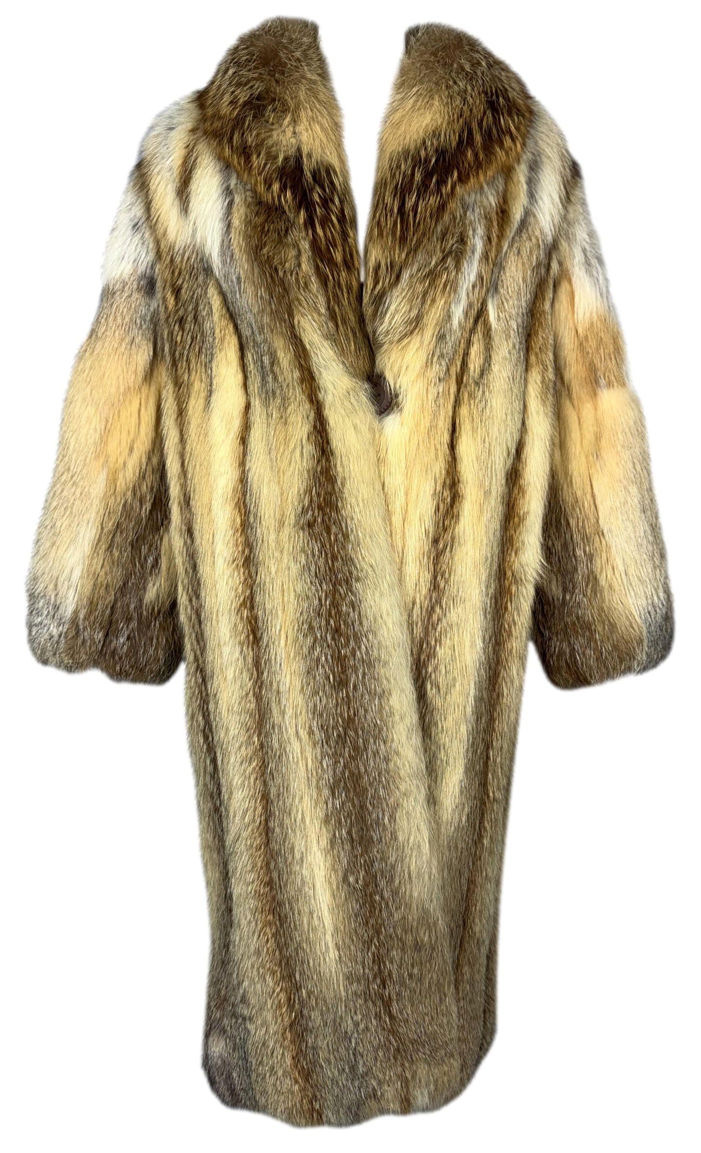 Vintage 1990's Fendi x Karl Lagerfeld Golden Island Fox Fur Midi Length Coat