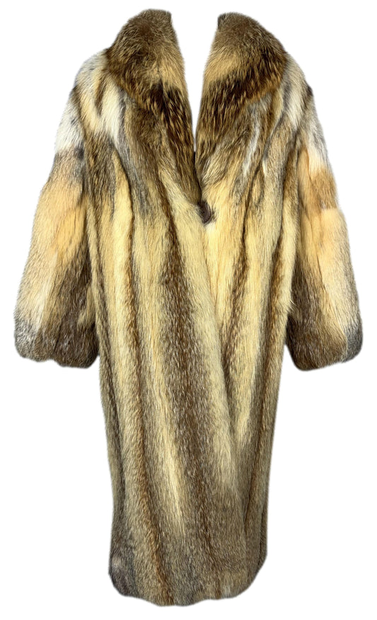 Vintage 1990's Fendi x Karl Lagerfeld Golden Island Fox Fur Midi Length Coat