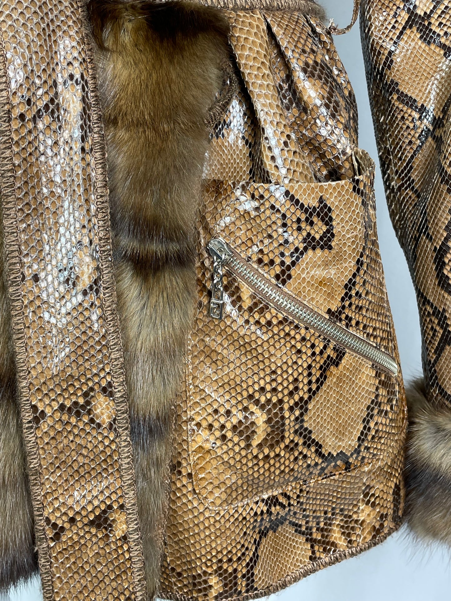 Vintage 1990's Fendi by Karl Lagerfeld Python Jacket w Sable Fur Collar & Cuffs