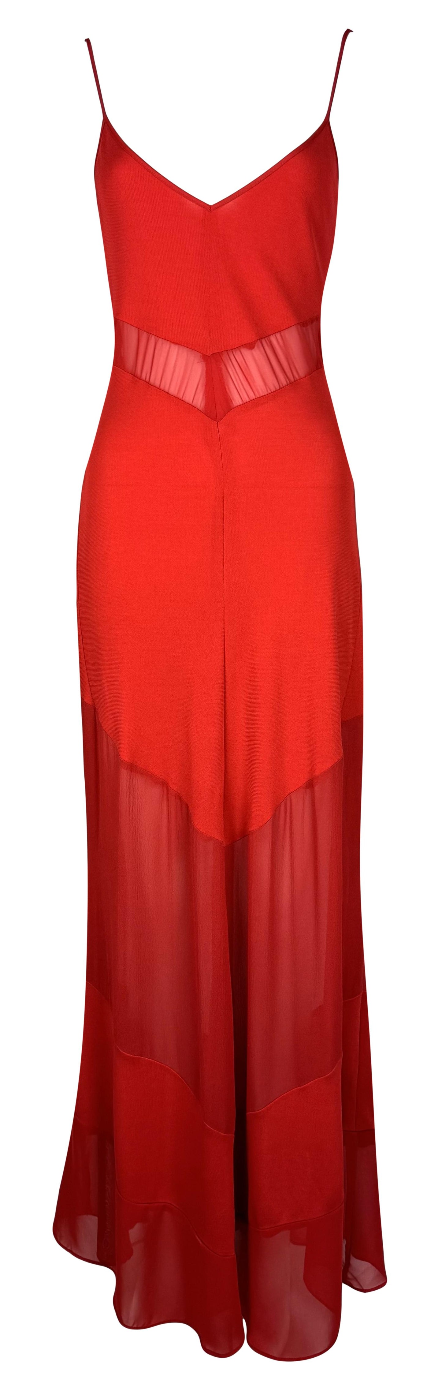 Vintage S/S 1999 Fendi by Karl Lagerfeld Sheer Red Tank Maxi Dress