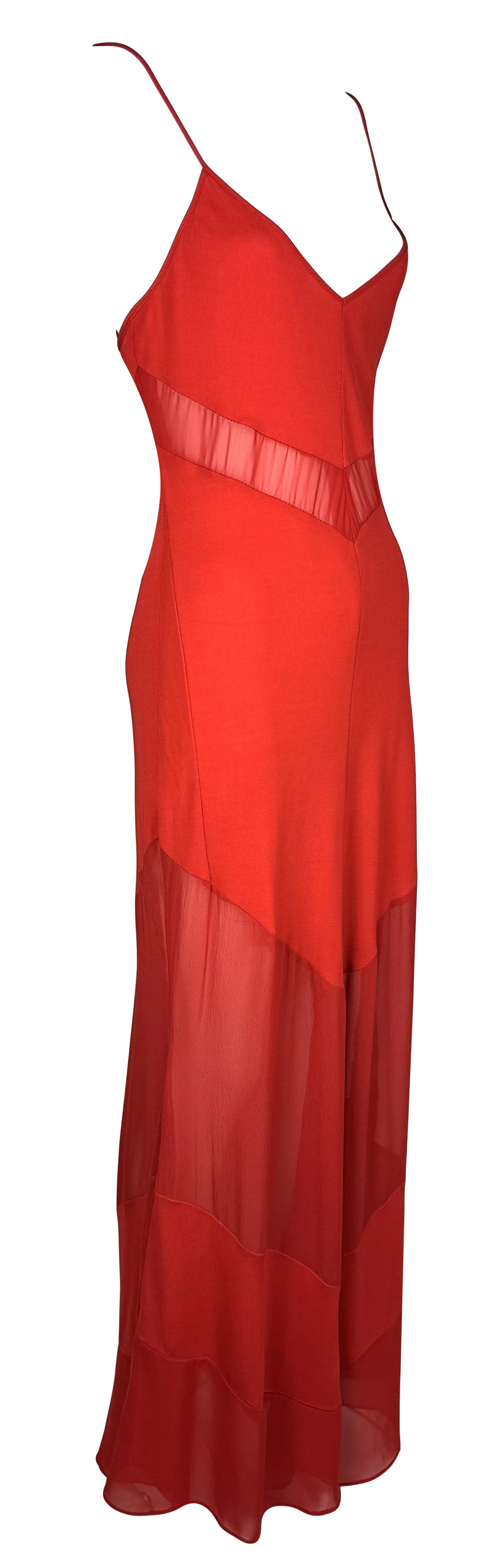 Vintage S/S 1999 Fendi by Karl Lagerfeld Sheer Red Tank Maxi Dress