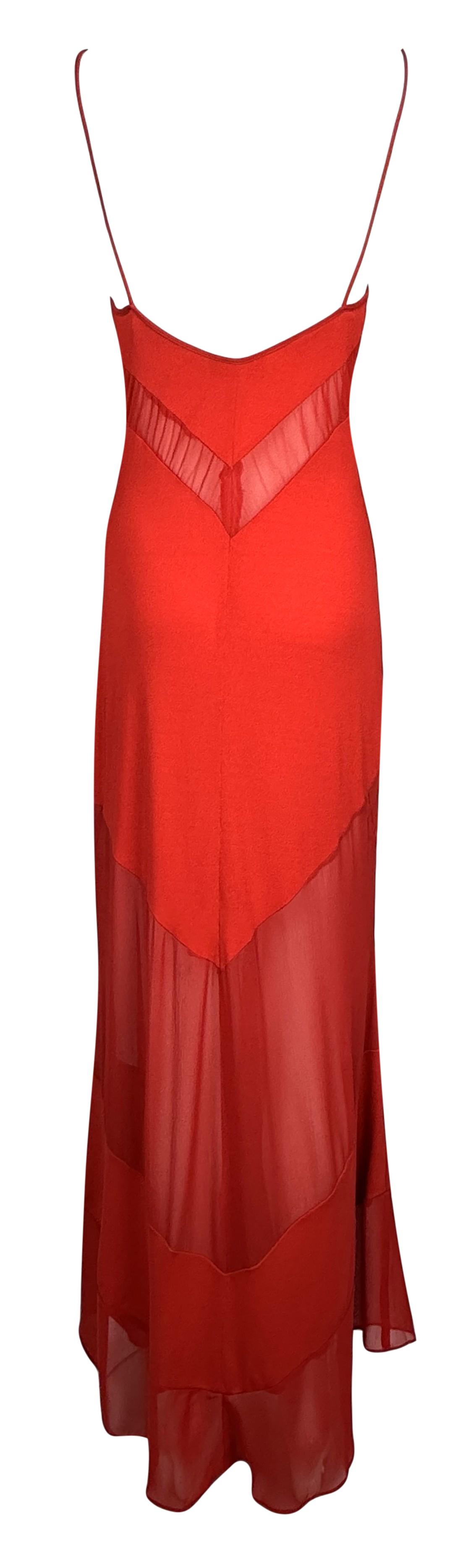 Vintage S/S 1999 Fendi by Karl Lagerfeld Sheer Red Tank Maxi Dress