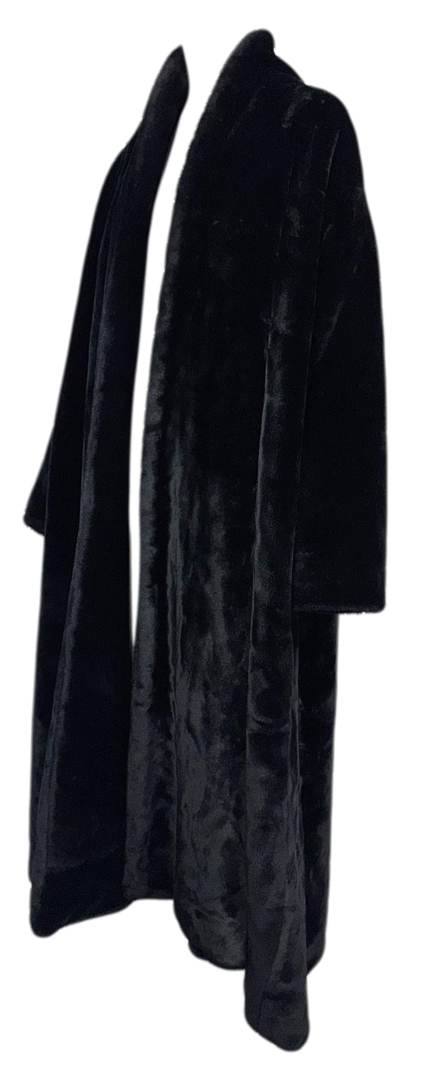 Vintage 1990's Gianfranco Ferre Black Faux Mink Fur Full Length 1940's Old Hollywood Style Swing Opera Coat