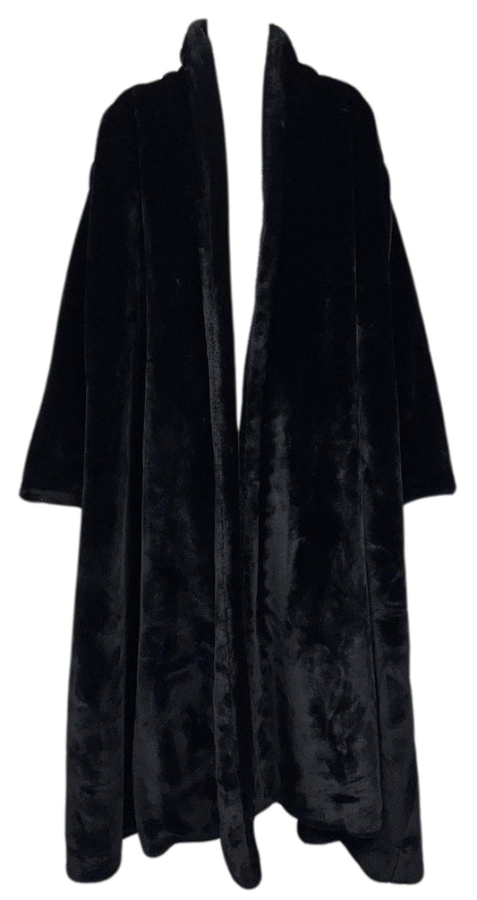 Vintage 1990's Gianfranco Ferre Black Faux Mink Fur Full Length 1940's Old Hollywood Style Swing Opera Coat
