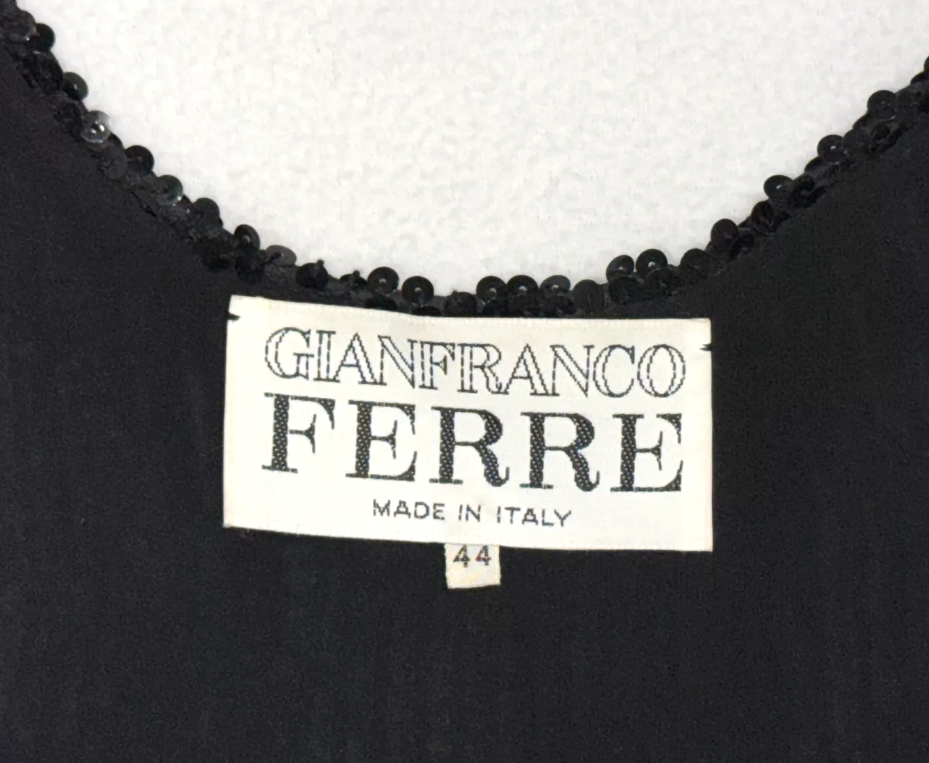 F/W 1998 Gianfranco Ferre Black Sequin 20's Great Gatsby Style Fringe Dress