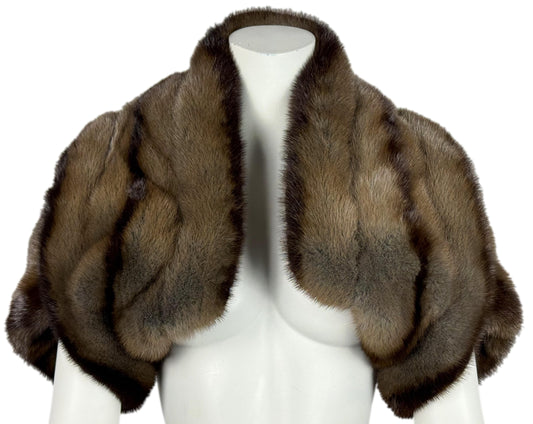 Vintage 1990's Gianfranco Ferre Old Hollywood 1940's Style Brown Mink Fur Cropped Shawl Jacket