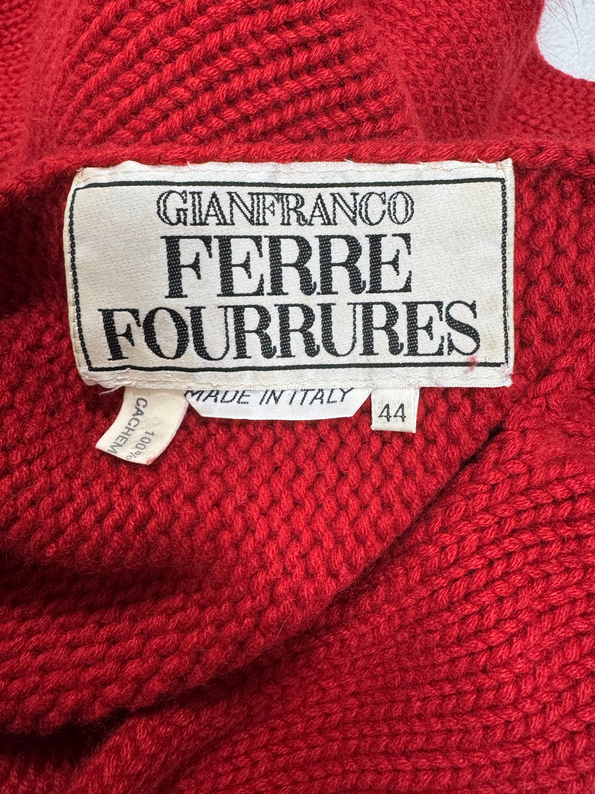 1990's Gianfranco Ferre Red Cashmere Knit L/S Mini Dress w Fox Fur Cuffs