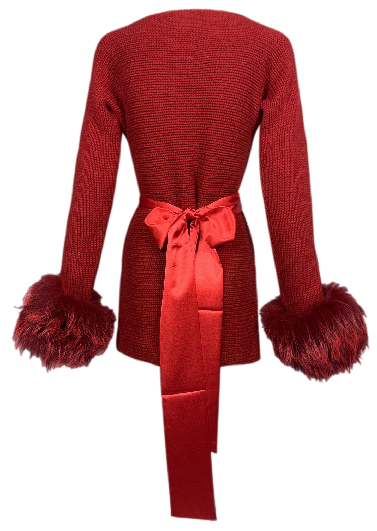 1990's Gianfranco Ferre Red Cashmere Knit L/S Mini Dress w Fox Fur Cuffs