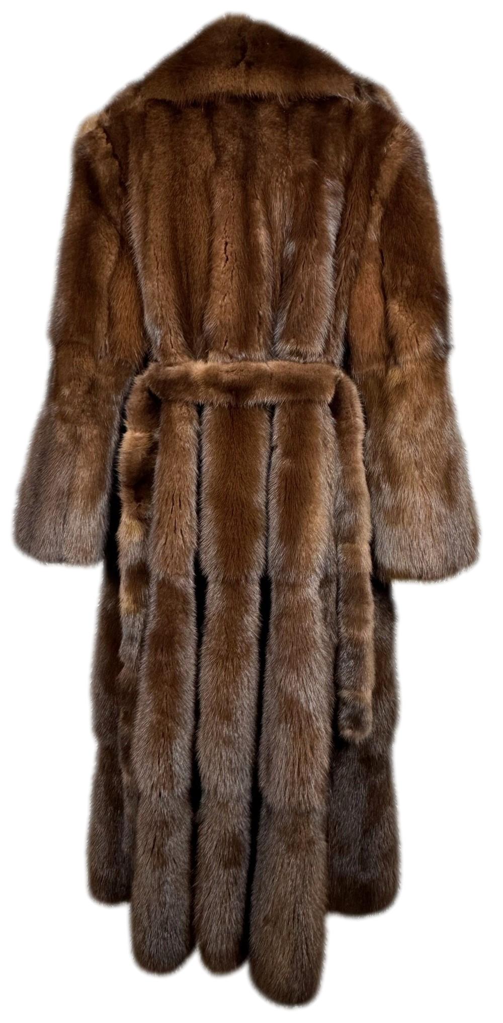 Vintage 1990's Gianfranco Ferre Russian Sobel Sable Fur Full Length Coat w Large Collar Fur Belt & Bell Sleeves
