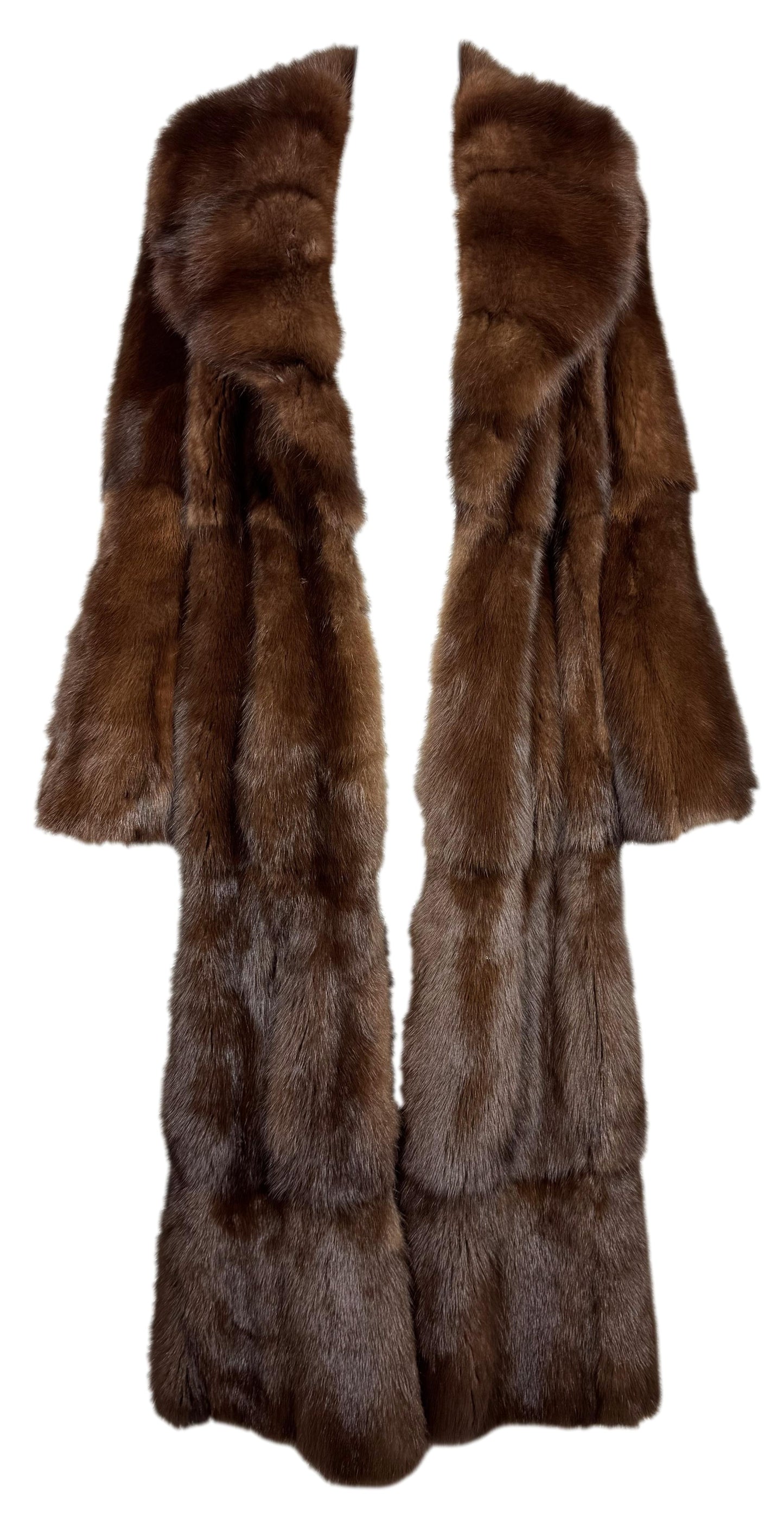 Vintage 1990's Gianfranco Ferre Russian Sobel Sable Fur Full Length Coat w Large Collar Fur Belt & Bell Sleeves