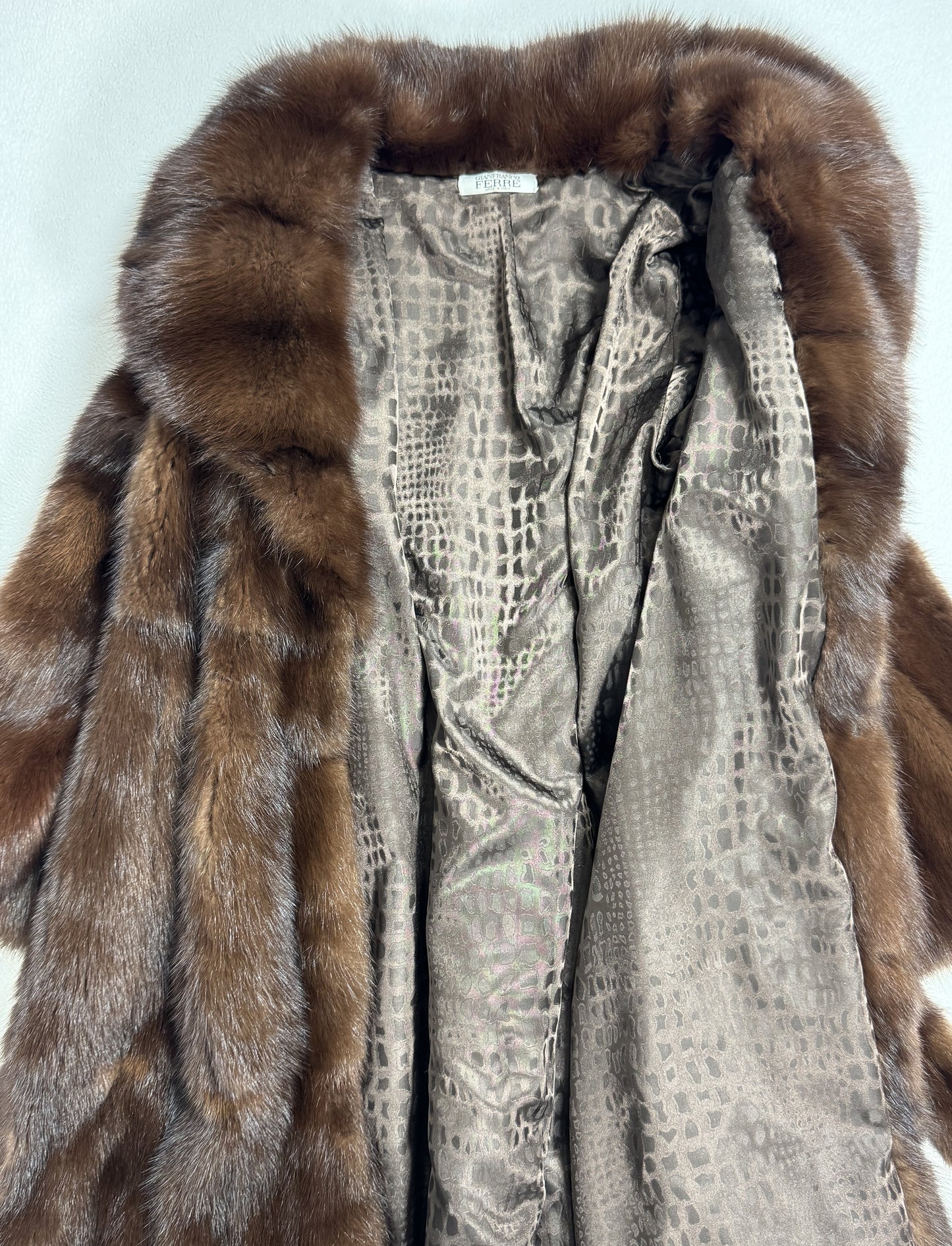 Vintage 1990's Gianfranco Ferre Russian Sobel Sable Fur Full Length Coat w Large Collar Fur Belt & Bell Sleeves