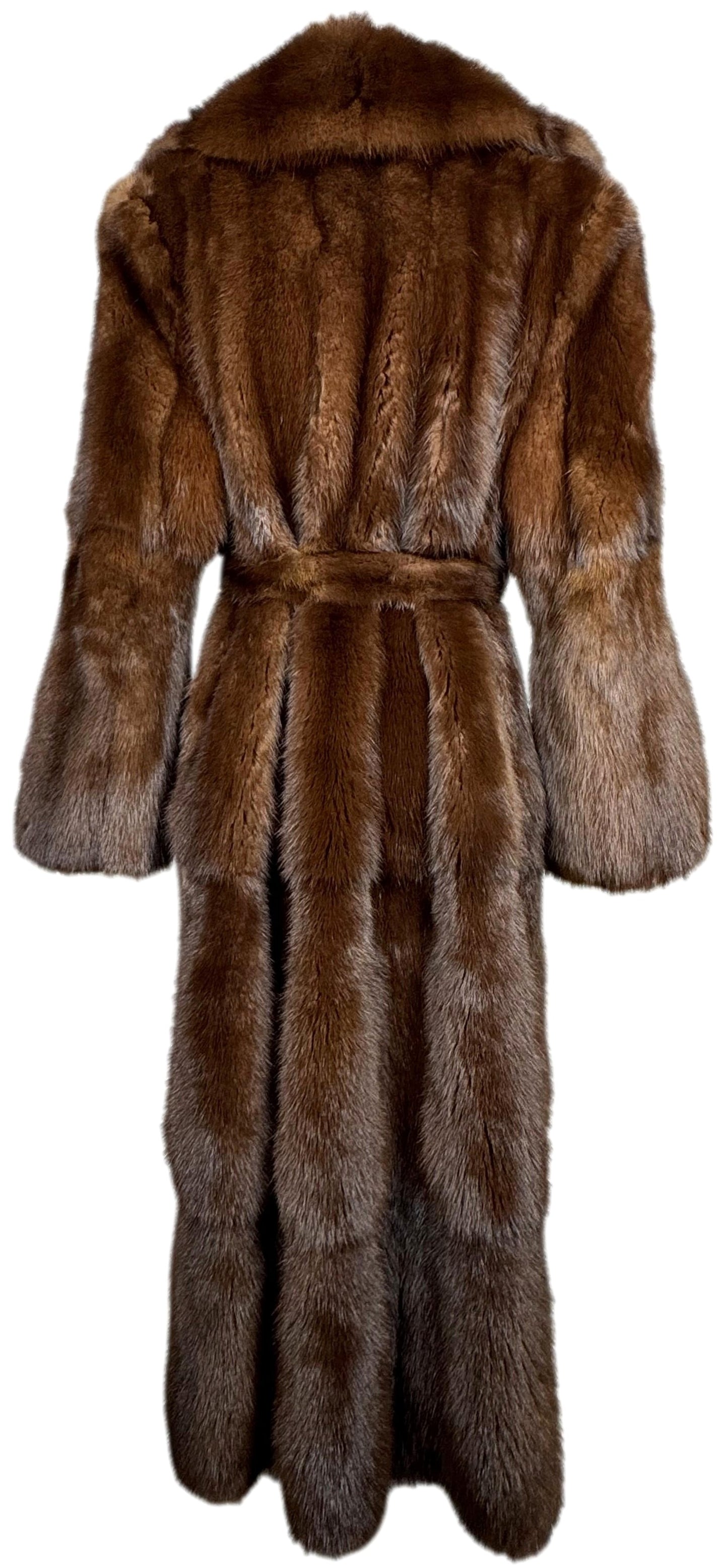 Vintage 1990's Gianfranco Ferre Russian Sobel Sable Fur Full Length Coat w Large Collar Fur Belt & Bell Sleeves