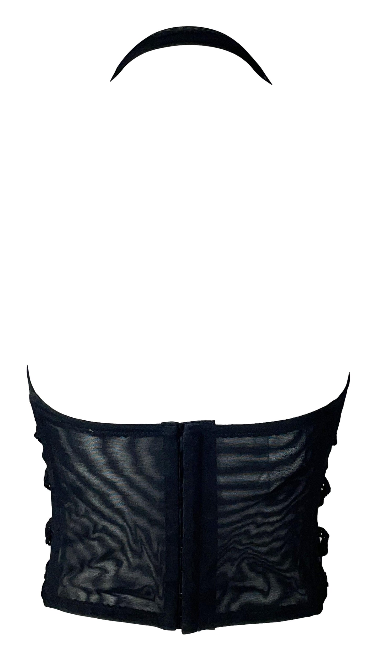 Vintage 1990's Gianfranco Ferre Sheer Black Bondage Bustier Halter Top