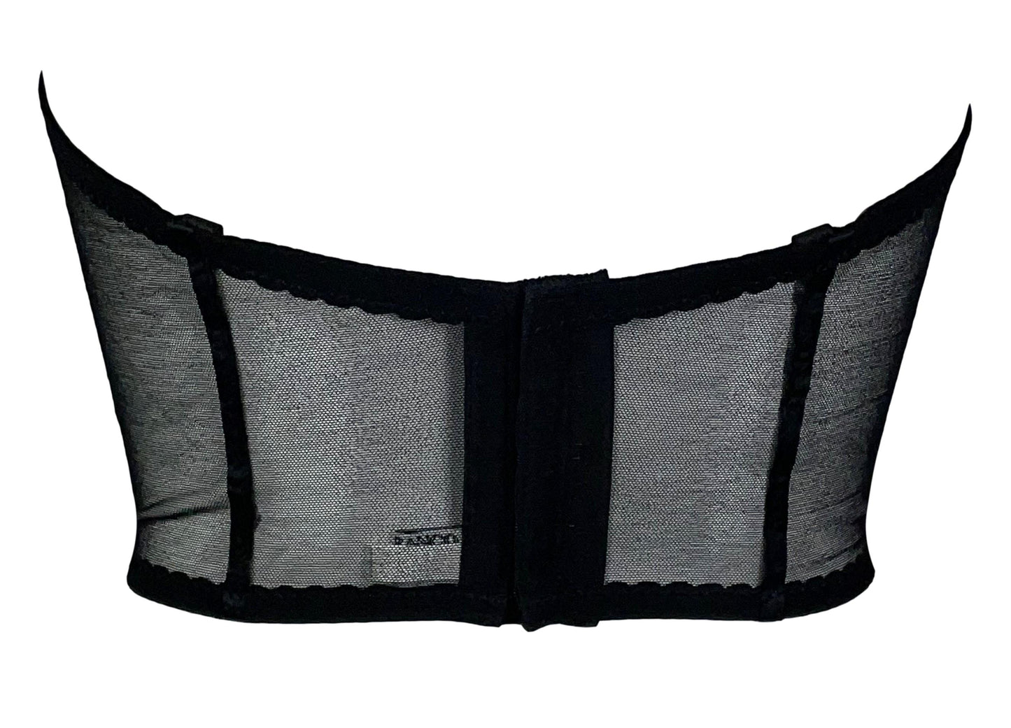 Vintage 1990's Gianfranco Ferre Black Satin Sheer Mesh Pin-Up Bustier Crop Top