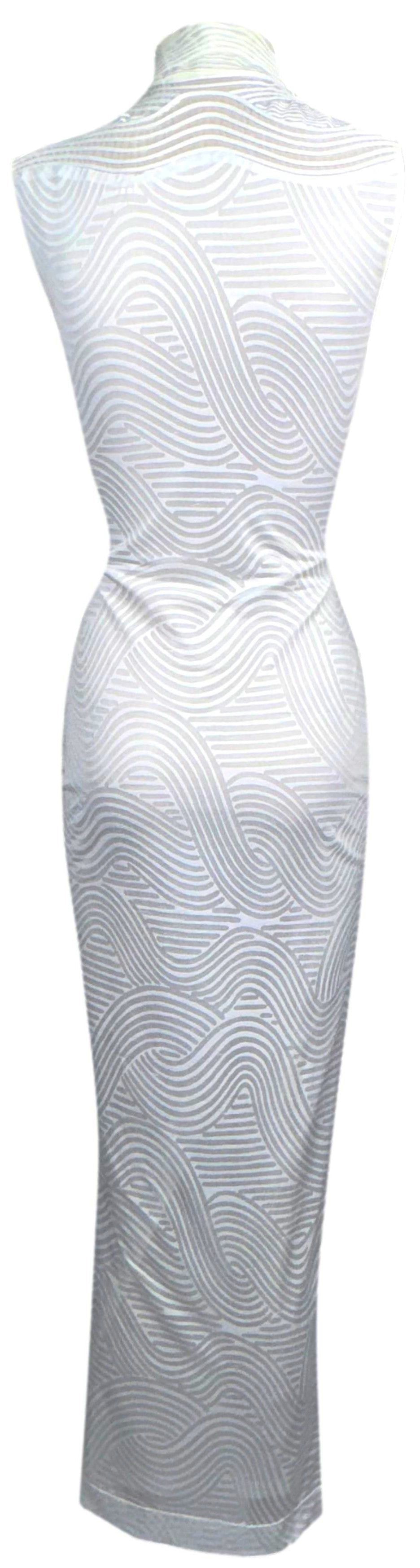1990's Gianfranco Ferre Sheer Ivory Turtleneck Sleeveless Bodycon Cheongsam Maxi Dress