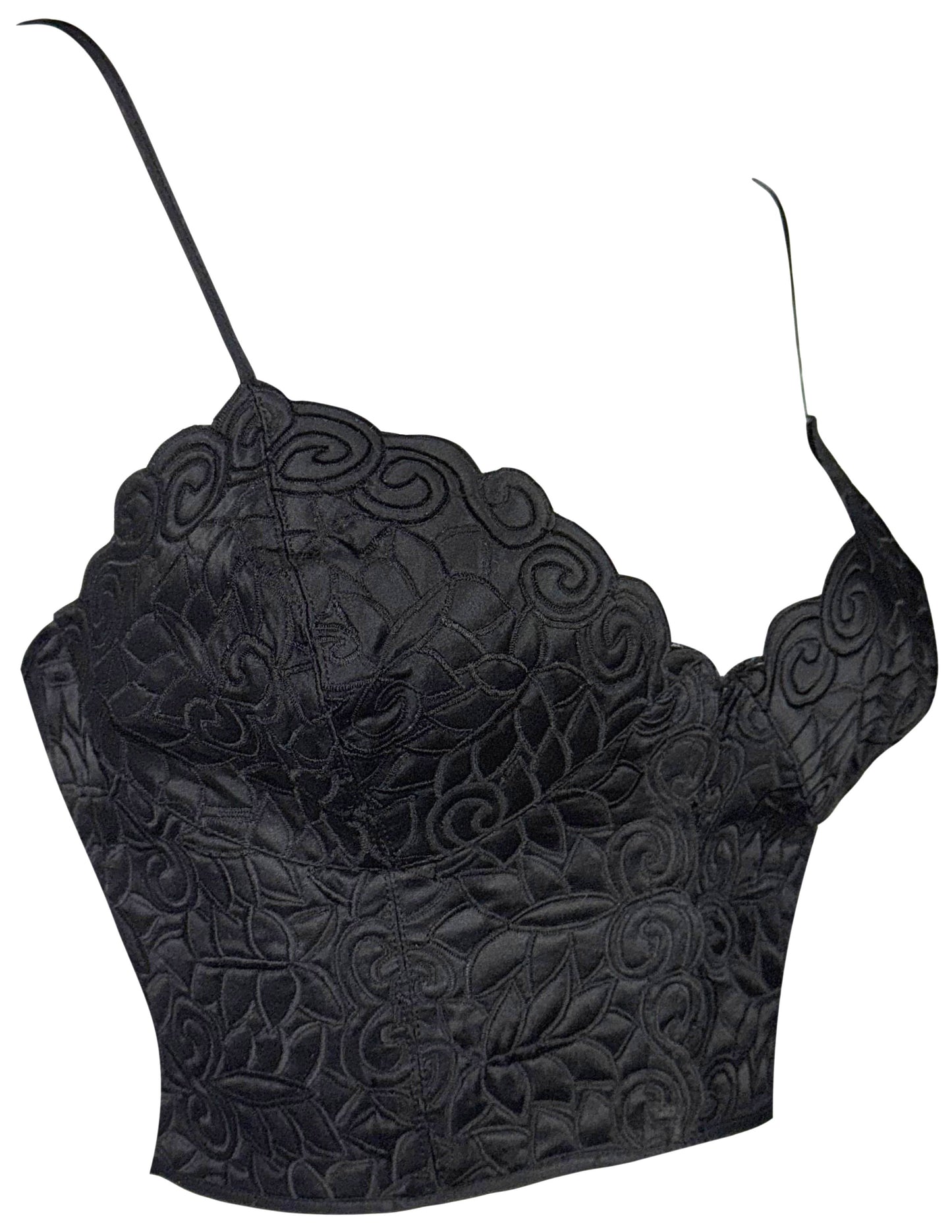 1990's Gianni Versace Black Embroidered Plunging Bustier Crop Top
