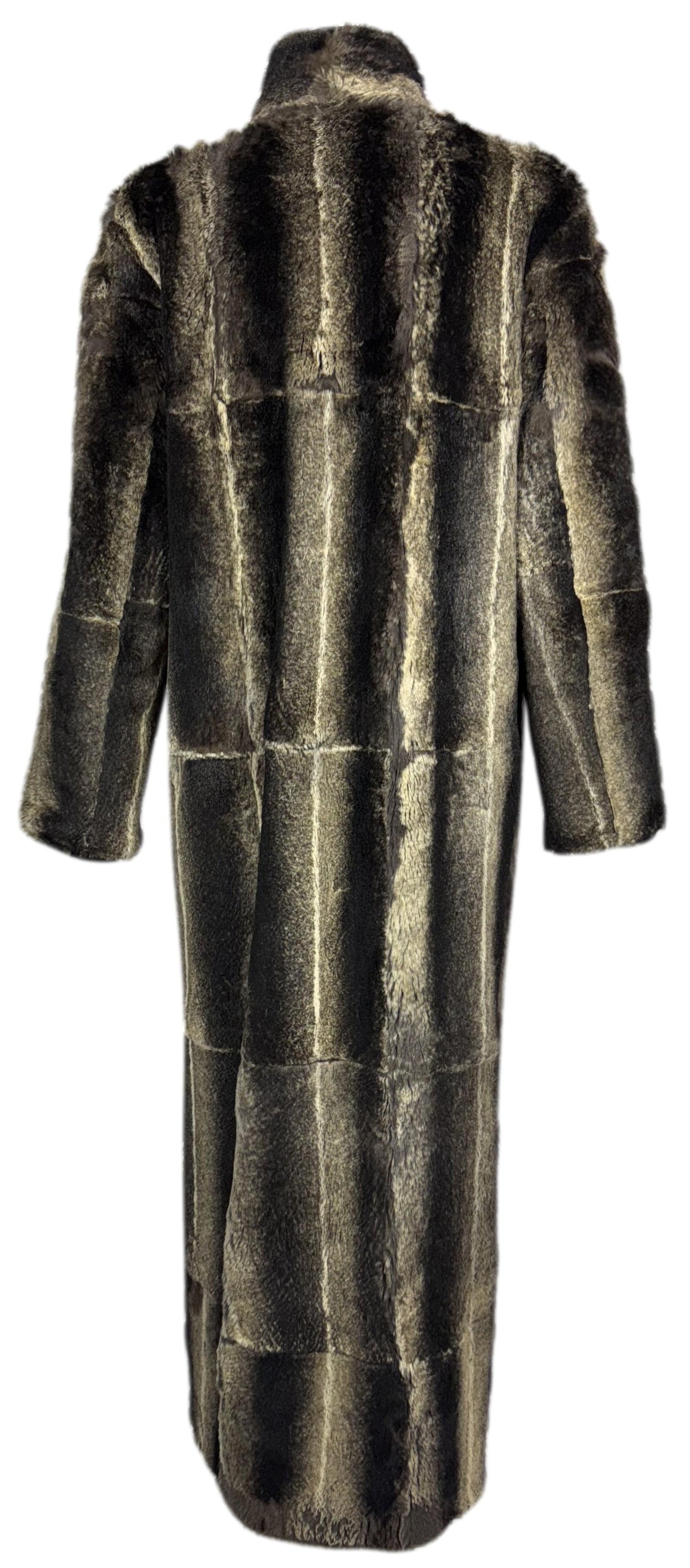 Vintage 1990's Gianni Versace Black Leather & Rex Chinchilla Fur Reversible Long Trench Coat Jacket