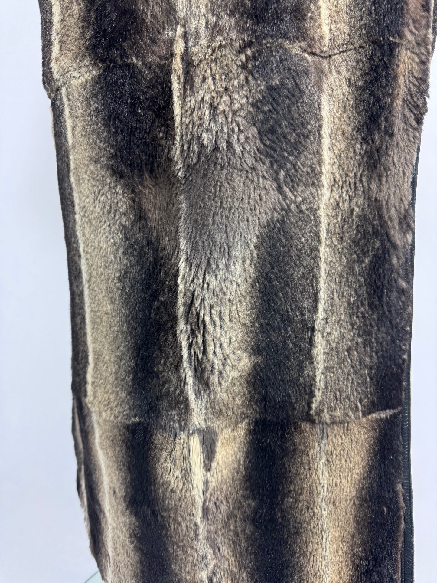 Vintage 1990's Gianni Versace Black Leather & Rex Chinchilla Fur Reversible Long Trench Coat Jacket