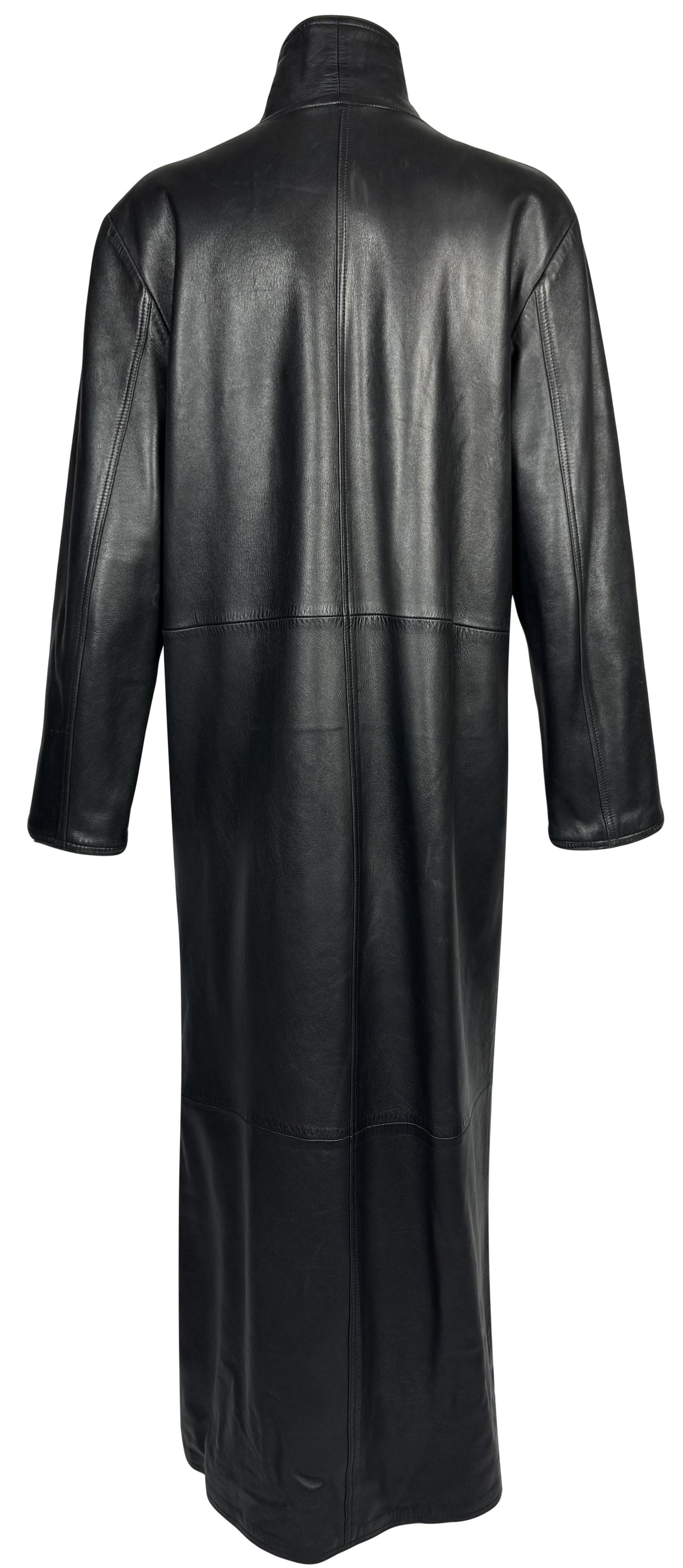Vintage 1990's Gianni Versace Black Leather & Rex Chinchilla Fur Reversible Long Trench Coat Jacket