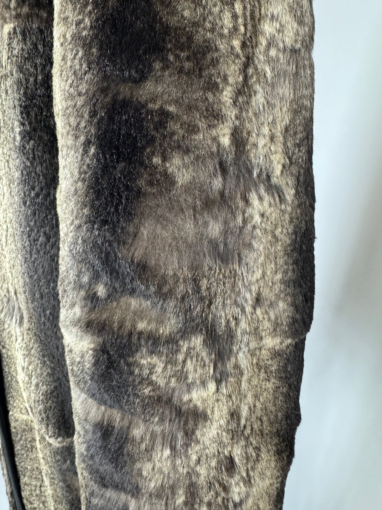 Vintage 1990's Gianni Versace Black Leather & Rex Chinchilla Fur Reversible Long Trench Coat Jacket