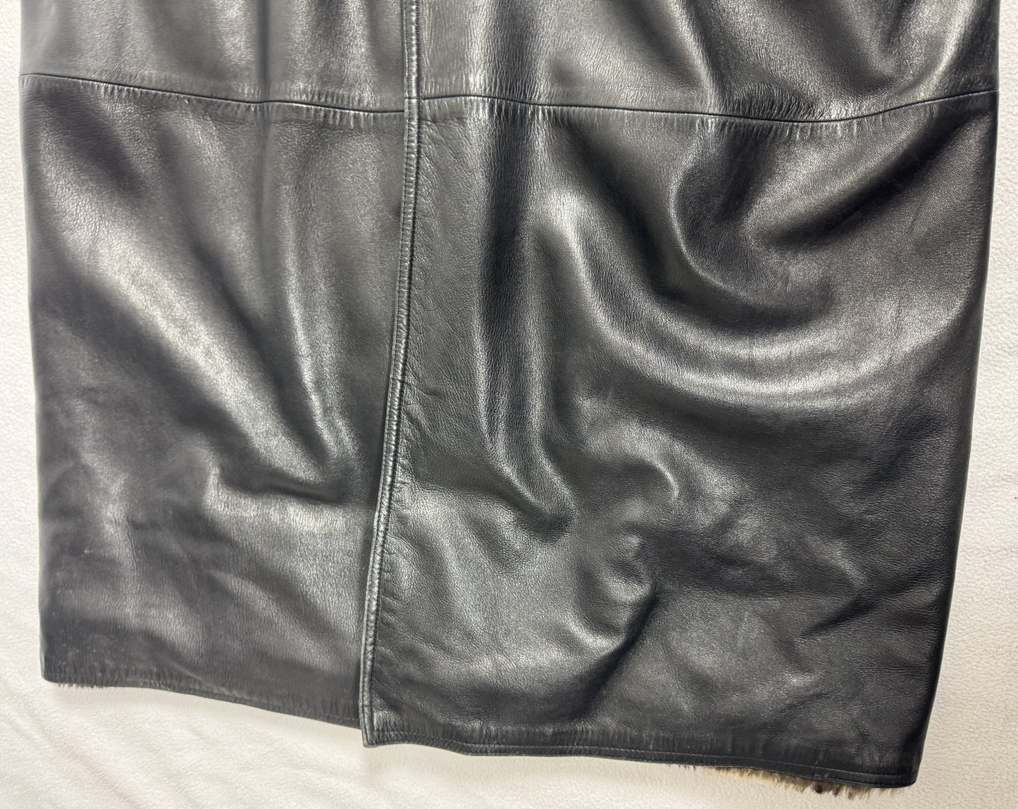 Vintage 1990's Gianni Versace Black Leather & Rex Chinchilla Fur Reversible Long Trench Coat Jacket